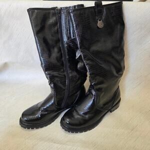 Khombu Black Calf High Zip Up Boots Woman's Size 9M Style-SNAKE-PU